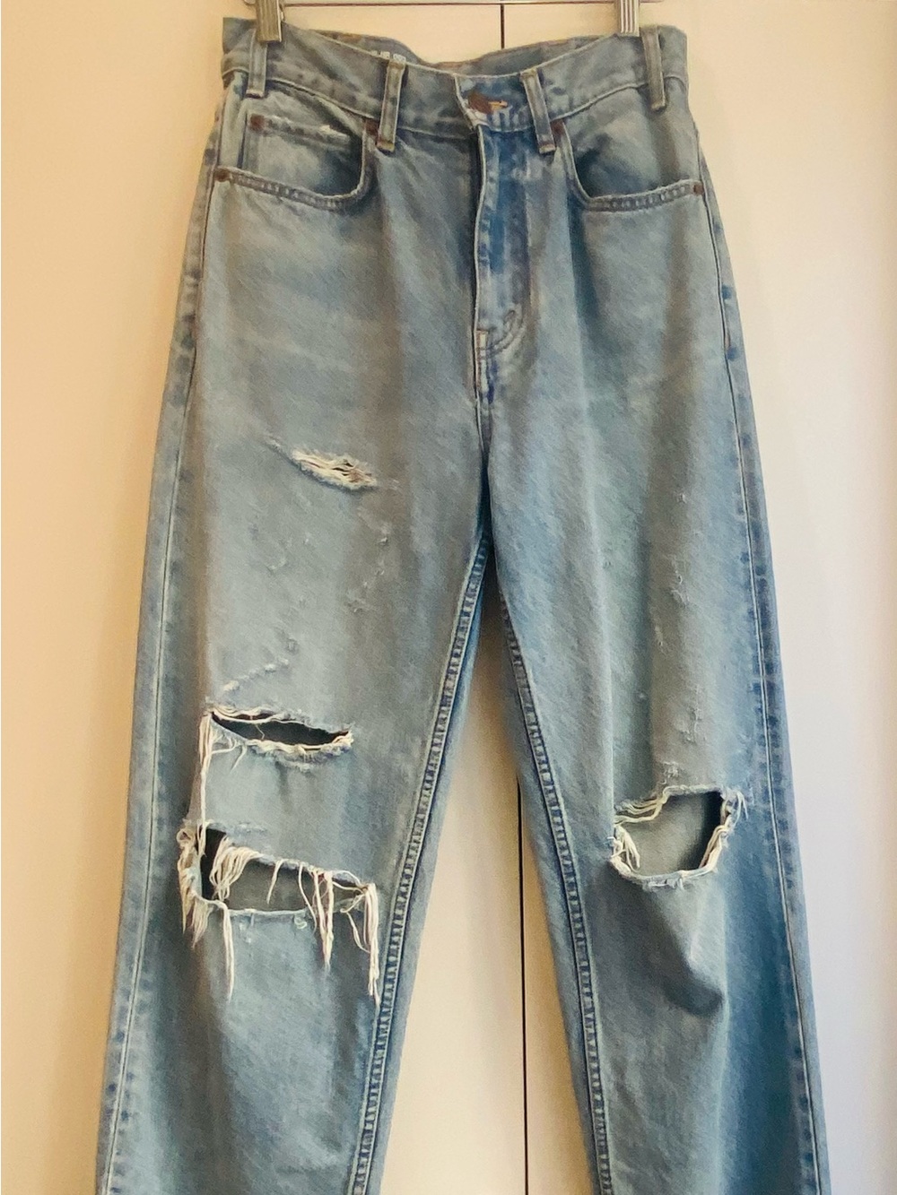 Celine Light Blue Distressed Boyfriend Jeans